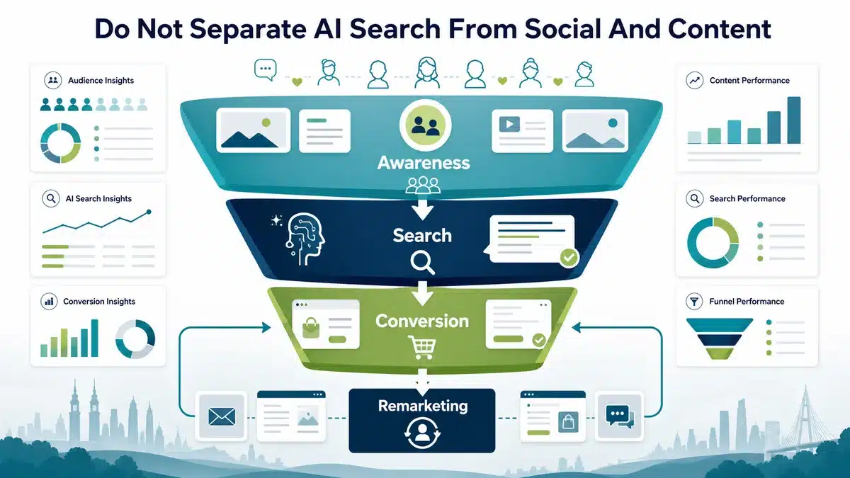 Full funnel marketing diagram connecting awareness, search, conversion and remarketing for Malaysian SMEs