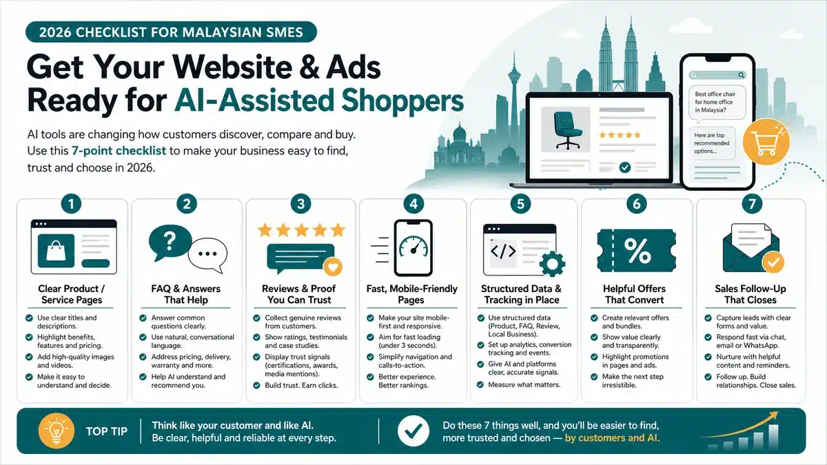 Seven-point checklist for Malaysian SMEs preparing websites and ads for AI-assisted shoppers